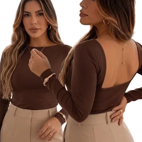 Blusa Feminina Justa Manga Longa Básica Premium Moda Inverno Suplex Premium