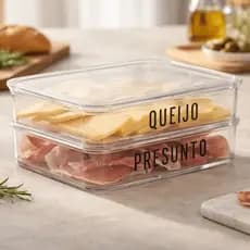 Porta Frios Pote Hermético Acrílico Presunto Queijo Tampa Transparente