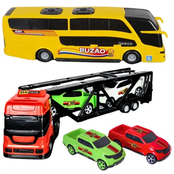 Caminhão 4 Pçs Carrinho de Brinquedo Ônibus 2 Andares Presente para Menino
