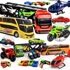 Kit Carrinhos Caminhão Cegonha Ônibus Motos Completo Presente Brinquedo Menino Miniatura Infantil