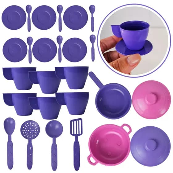Kit Cozinha Brinquedo Infantil 25 Pçs Menina Xícaras Colherzinhas Panelinhas Faz de Conta