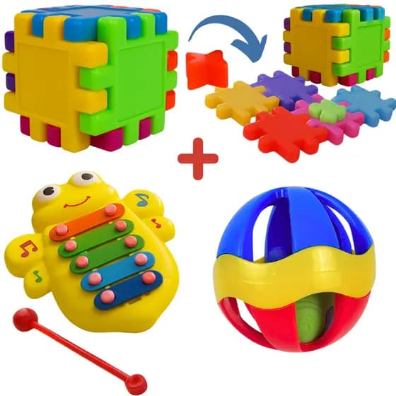 Kit Brinquedos Bebê Chocalho Mordedor Sensorial Musical Macio Infantil Divertido Colorido