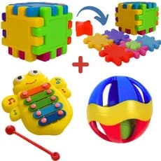 Kit Brinquedos Bebê Chocalho Mordedor Sensorial Musical Macio Infantil Divertido Colorido
