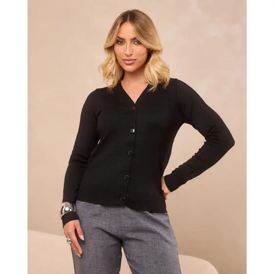 Blusa Tricot Feminina Casaquinho Cardigan Basico Com Botão