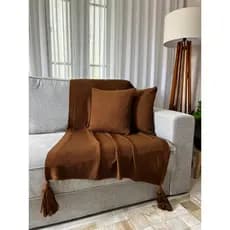 Kit Peseira Manta Luxo Decorativa Pompom Sala Sofá + 2 Capas