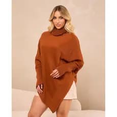 Poncho Triangulo Gola Alta Tricot Inverno