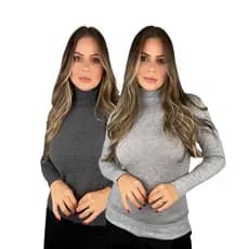 Kit 2 Blusa De Frio Cacharrel Feminina Gola Alta Tricot