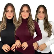 Kit 3 Blusa De Frio Cacharrel Feminina Gola Alta Trico