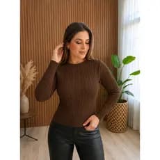 Blusa De Frio Feminina Trança Tricot Modal Lã Manga Longa Inverno