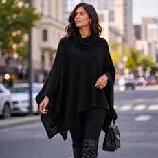 Poncho Feminino Quadrado Gola Boba Tricot Moda Inverno