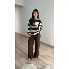 Conjunto Calça/Blusa Listras Tricot Mousse Inverno