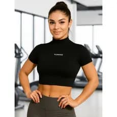 Cropped Térmico uv Gola alta esportivo Feminino manga curta Treino Academia praia running