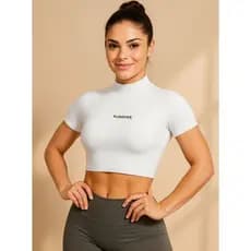 Cropped Térmico UV Gola alta Feminino manga curta Segunda Pele Treino Academia running