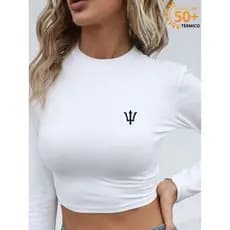 Cropped Feminino UV50+ Manga Longa Esportivo Proteção Solar Academia Corrida Praia