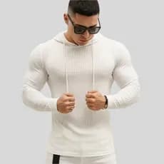 Camiseta Canelada Americana Capuz Manga longa Masculina Slim casual