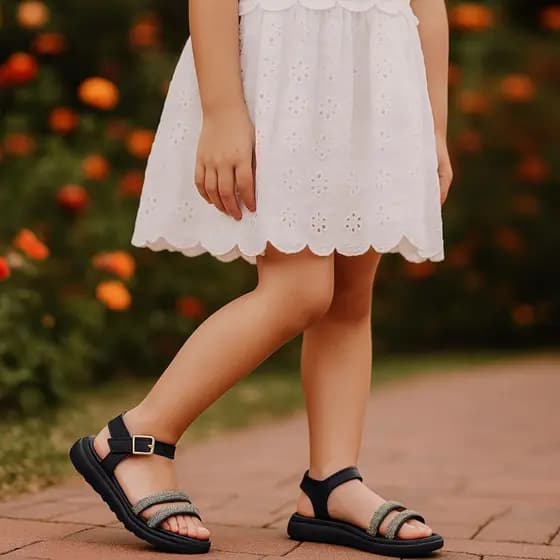 Sandália Infantil Menina Com Strass De Brilho Verão Confortável Leve
