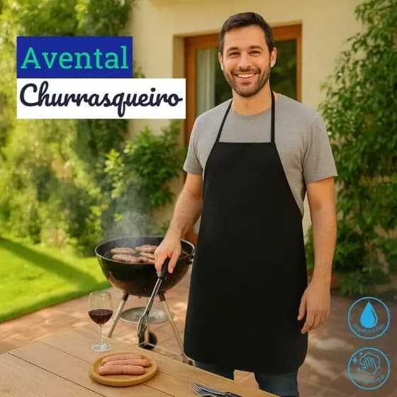 Avental Para Churrasqueiro Churrasco Chef Cozinha Grande Impermeável Preto