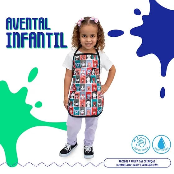 Avental Infantil Impermeável Escolar Pintura Arte Criança Protetor Kids Atividades