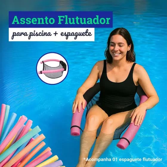Cadeira Flutuante Com Espaguete Para Piscina Assento de Tela Resistente Confortável Adultos Crianças