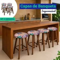 Kit 4 Capas Banco Banqueta Redonda Impermeável Elástico Protetor Assento Redondo até 29cm