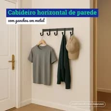 Suporte Organizador Cabideiro Horizontal de Parede com Ganchos Para Roupas Bolsas Multiuso