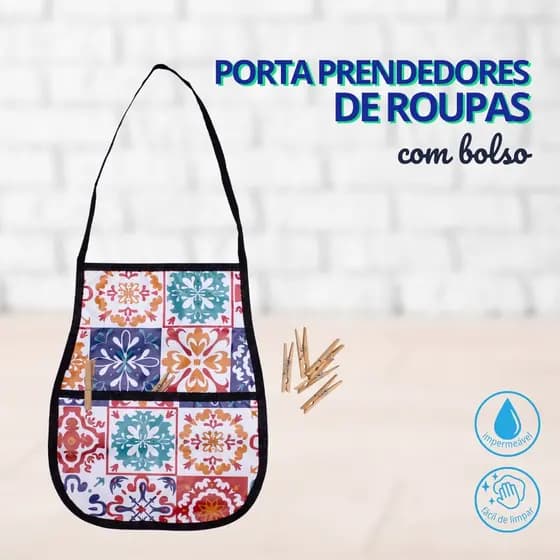 Porta Prendedores de Roupas com Bolso Impermeável Avental Porta Pregador Organizador Lavanderia