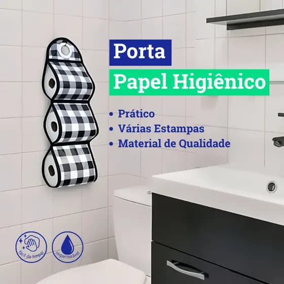 Porta Papel Higiênico 3 Compartimentos Suporte Suspenso Organização de Banheiro
