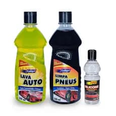 Kit Auto Premium: Shampoo Automotivo 500ml + Limpa Pneus Pretinho 500ml + Silicone Brilho 100ml