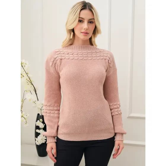 Blusa Suéter Feminino Tricot Trança – Conforto e Estilo para o Inverno