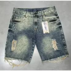 Bermuda Jeans Masculina Destroyed Lavagem Ácida Estilo Streetwear Premium