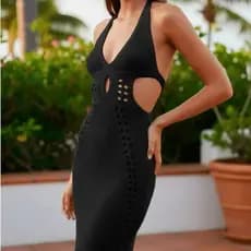 Cherry moda vestido Longo Feminino Elegante Frente Única Costas Aberta Tricot Verão
