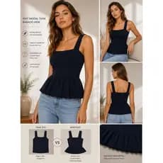 Blusa Feminina Tricô Fio Modal Alça Grossa Peplum Verão Blogueira