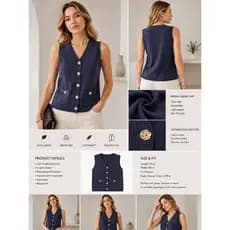 Colete Feminino Modal Tricot Premium Sem Mangas com Botões Dourados e Bolsos