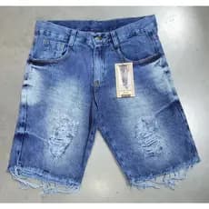 Bermuda Jeans Masculina Destroyed Azul Lavagem Clara Premium