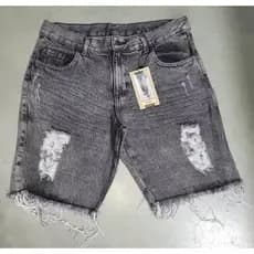 Bermuda Jeans Masculina Destroyed Cinza Grafite Premium