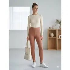 Calça  Legging Feminina Modal Canelada Cintura Alta com Abertura no Tornozelo liso