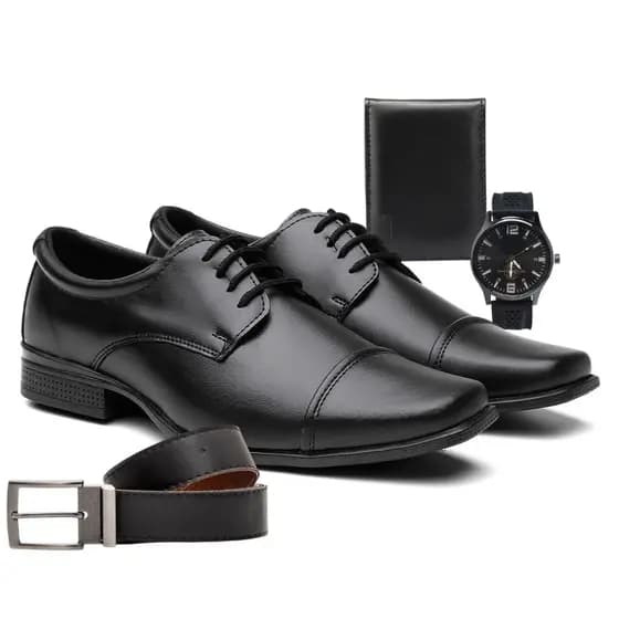 Sapato Social Masculino Bico quadrado Sport Fino Conforto de Amarrar Elegante Relógio Carteira e Cinto