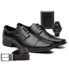 Sapato Social Masculino Bico quadrado Sport Fino Conforto de Amarrar Elegante Relógio Carteira e Cinto