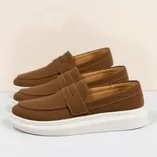 Sapato Masculino Sola Alta Macio Mocassim Confortável Loafer Camurça Luxo Café premium Promoção