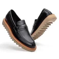 Sapato Oxford Loafer Masculino Social Clássico Couro Costurado Café
