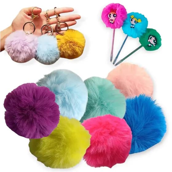 10 POMPOM PELÚCIA 70MM Varias Cores - Para Caneta, Chaveiros e Artesanato Personalizado em geral