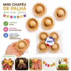 Mini Chapéu De Palha Artesanal para Laços de Festa Julina Decoração Caipira Mesa Doces Festa Escolar de São João