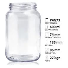 Kit com 24 potem De Vidro 600ml - Para Conserva, Geleia, Pote de Bolo, Salada, Compota