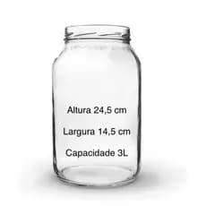 Kit 2 potes vidro 3 litros com tampa preta de plástico - Serve para guardar mantimentos  conservas  alimentos e grãos