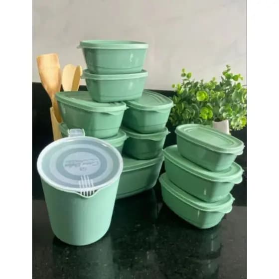 Kit 10 Potes Plásticos 2L com Tampa Tipo Jarra Empilháveis p/ Alimentos e Mantimentos