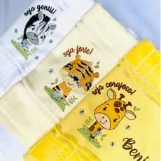 Kit Toalha Bordada Personalizada Safari Girafa Tigre Zebra Com Nome