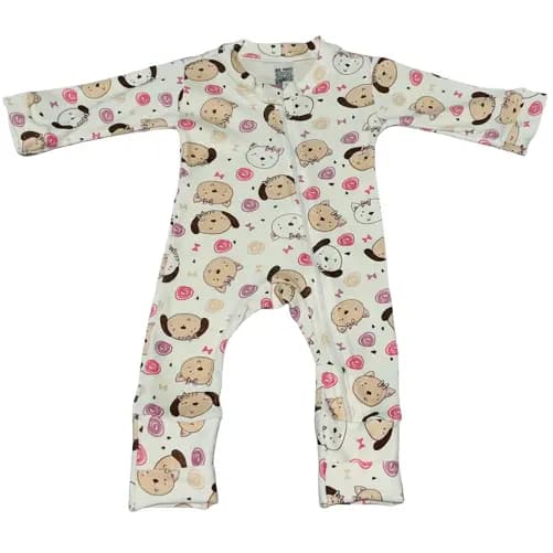 Macacão de Bebê Estampado 100% Algodão Suedine com Zíper Vira Pé