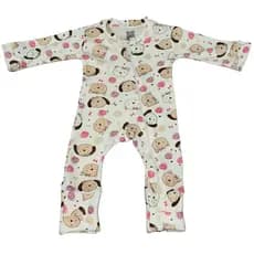 Macacão de Bebê Estampado 100% Algodão Suedine com Zíper Vira Pé