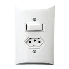 Kit 10 Interruptores Interruptor Simples 1 Tecla + Tomada 10A 2p+t Com Espelho Branco Bivolt 127V e 250V