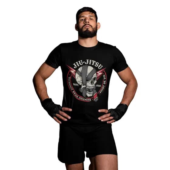 Camiseta Jiu Jitsu Dia a Dia Em Algodão Respirável Preta Oferta